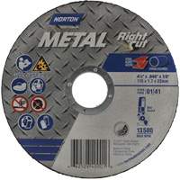 Meule &agrave; tronçonner m&eacute;tallique pour coupe &agrave; angle droit RightCut, 4-1/2" x 0,045", Arbre de 7/8", Type 01/41, Oxyde d'aluminium, 13580 Tr/min - Norton 66252840001