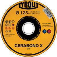Cerabond X Cut-Off Wheel, 5" x 0.04", 7/8" Arbor, Ceramic - Tyrolit 34690817