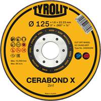 Meule &agrave; tronçonner pour acier et acier inoxydable CERABOND X, 4-1/2" x 0,45", Arbre de 7/8", Type 1, C&eacute;ramique, 12250 Tr/min - Tyrolit 34735725