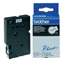 Ruban lamin&eacute; pour syst&egrave;me d'&eacute;tiquetage P-touch, 12 mm x 8 m, Noir sur blanc - Brother TC201