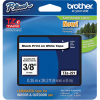 Cartouches de ruban Tze, 9 mm x 314,96" ou 8 m, Noir sur blanc - Brother TZE221G