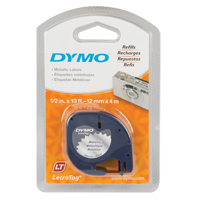 &eacute;tiquettes pour &eacute;tiqueteuse LetraTag Plus LT-100H, 12 mm x 13', Noir sur argent - Dymo 91338