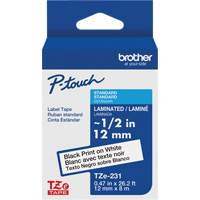 Cartouches de ruban Tze, 12 mm x 26-1/4', Noir sur blanc - Brother TZE231G