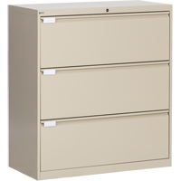 Lateral Filing Cabinet, Steel, 3 Drawers, 36" W x 18" D x 40-1/16" H, Beige - Perfix Inc. 2031-333-36-9393
