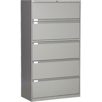 Lateral Filing Cabinet, Steel, 5 Drawers, 36" W x 18" D x 65-1/2" H, Grey - Perfix Inc. 2051-13333-36-9363