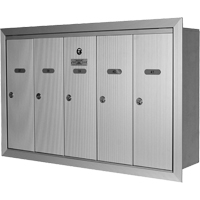 Boîtes aux lettres en retrait &agrave; plateforme unique, Fixation Mural, 16" x 5-1/2", 6 portes, Aluminium - Canadian Mailbox Company NS101-RECESSED-6