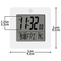 Desktop Clock, Digital, Battery Operated, 3.6" W x 1.5" D x 3.6" H, White OP596 | SCN Industrial
