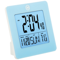 Desktop Clock, Digital, Battery Operated, 3.6" W x 1.5" D x 3.6" H, Blue - Marathon CL030050BL