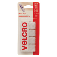 Fastener Squares, Hook & Loop, 7/8" Dia., Adhesive, White - Velcro Companies 90073C