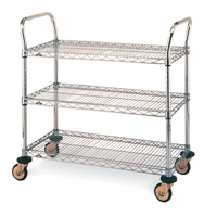 Standard-Duty Utility Cart With Wire Shelves, Chrome Plated, 24" x 39" x 36", 375 lbs. Capacity - Metropolitan Wire MW711