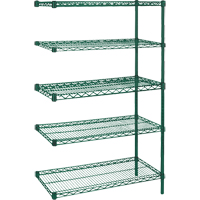 Heavy-Duty Green Epoxy Finish Wire Shelving, Add-On Kit, 5 Tiers, 72" W x 86" H x 24" D - KLETON 