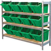 Wide Span Shelving with Jumbo Plastic Bins, Steel, Boltless, Starter, 66" W x 60" H x 18" D - KLETON 