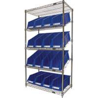 &eacute;tag&egrave;re en treillis m&eacute;tallique &agrave; tablettes inclin&eacute;es avec bacs, Tiers 5, 36" la x 63" h x 18" p - KLETON 