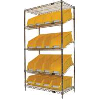 &eacute;tag&egrave;re en treillis m&eacute;tallique &agrave; tablettes inclin&eacute;es avec bacs, Tiers 5, 36" la x 63" h x 18" p - KLETON 