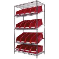 &eacute;tag&egrave;re en treillis m&eacute;tallique &agrave; tablettes inclin&eacute;es avec bacs, Tiers 5, 36" la x 63" h x 18" p - KLETON 