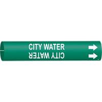 "City Water" Pipe Marker, Snap-On, 2" H x 2" W, White on Green - Brady 4028-C