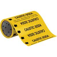 "Caustic Soda" Roll Form Pipe Markers, Self-Adhesive, Cuttable H x 8" W, Black on Yellow - Brady 41535
