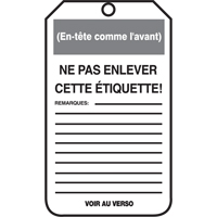 &eacute;tiquettes de verrouillage, Papier cartonn&eacute;, 3-1/8" la x 5-7/8" h, Français - Accuform NMC TCF018CTP