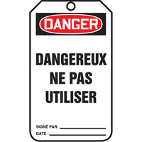 &eacute;tiquettes de verrouillage, Plastique, 3-3/8" la x 5-7/8" h, Français - Accuform NMC TCF024PTM