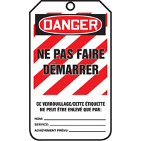 &eacute;TIQUETTES EN FRANÇAIS- VERROUILLAGE-Plastique RV- Pqt 5, Plastique, 3-3/8" la x 5-7/8" h, Français - Accuform NMC FRMLT403PTM