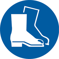 &eacute;tiquettes EPI avec pictogramme de bottes, Vinyle, Rouleau, 2" lo x 2" la - Accuform NMC LSGM2142