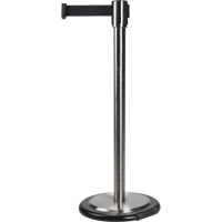 Barri&egrave;res sur pieds pour le contr&ocirc;le des foules, Acier, 35" h, Ruban Noir, Longueur du ruban 12' - Produits de sécurité Zenith 