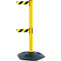Poteau robuste &agrave; ligne double, Plastique, 38" h, Ruban Noir/Jaune, Longueur du ruban 7,5' - Tensator 886T235STDNOD4XC