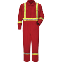 Flame-Resistant Deluxe Coveralls with Reflective Trim, Size 46, Red, 5.6 cal/cm² - Bulwark CNBCRD-RG-46