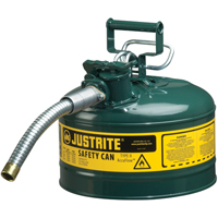 Bidons s&eacute;curitaires AccuFlow, Type II, Acier, 2,5 gal. US, Vert, Homologu&eacute; FM/List&eacute; UL/ULC - Justrite 7225430