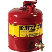 Bidon avec robinet s&eacute;curitaires pour laboratoires, Type I, Acier, 5 gal. US, Rouge, Homologu&eacute; FM - Justrite 7150140