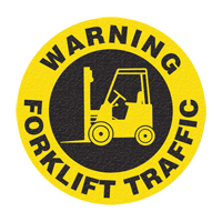 Panneau de signalisation au sol  Warning Forklift Traffic , Adh&eacute;sif, Anglais avec pictogramme - Incom Top Tape & Label FS1032V