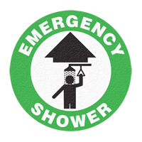 Panneau de signalisation au sol  Emergency Shower , Adh&eacute;sif, Anglais avec pictogramme - Incom Top Tape & Label FS1003V