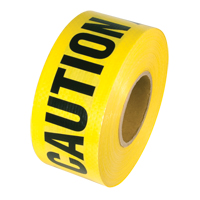 Reinforced Grade Barricade Tape, English, 3" W x 500' L, 5 mils, Black on Yellow - Incom Top Tape & Label REBT2058