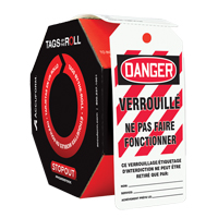 &eacute;tiquettes de s&eacute;curit&eacute; en rouleaux, Plastique, 3" la x 6-1/4" h, Français - Accuform NMC FRTAR426