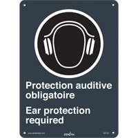 Enseigne de s&eacute;curit&eacute; conforme &agrave; la CSA - Ear Protection / Protection Auditive, 14" x 10", Plastique, Bilingue avec pictogramme - Produits de sécurité Zenith 