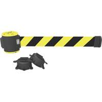 Wall Mount Barrier, Plastic, Magnetic Mount, 30', Black and Yellow Tape - Banner Stakes MH5007