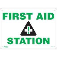 "First Aid Station" Sign, 10" x 14", Plastic, English with Pictogram - Zenith Safety Products 