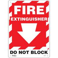 "Fire Extinguisher Do Not Block" with Down Arrow Sign, 14" x 10", Plastic, English with Pictogram - Zenith Safety Products 
