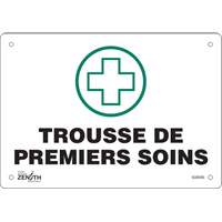 Enseigne Premiers Soins, 7" x 10", Aluminium, Français avec pictogramme - Produits de sécurité Zenith 
