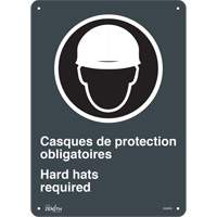 Enseigne Hard Hats Required, 14" x 10", Plastique, Bilingue avec pictogramme - Produits de sécurité Zenith 