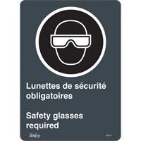 Enseigne Safety Glasses Required/Lunettes de s&eacute;curit&eacute; obligatoires, 14" x 10", Vinyle, Bilingue avec pictogramme - Produits de sécurité Zenith 
