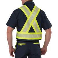 Chemise &agrave; manches courtes haute visibilit&eacute; r&eacute;sistant &agrave; la d&eacute;chirure, Polyester, Petit, Bleu marin - Big Bill 134HVP-R-NAY-S
