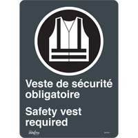 Enseigne Port du dossard obligatoire/Safety Vest Required, 14" x 10", Vinyle, Bilingue avec pictogramme - Produits de sécurité Zenith 