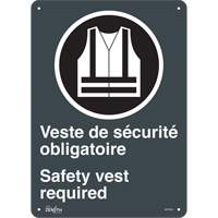 Enseigne Port du dossard obligatoire/Safety Vest Required, 14" x 10", Plastique, Bilingue avec pictogramme - Produits de sécurité Zenith 