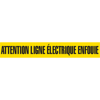 "Attention Ligne &eacute;lectrique Enfouie" Barricade Tape, French, 3" W x 1000' L, Black on Yellow - Incom Top Tape & Label BT10202