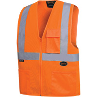 6962 Gilet de s&eacute;curit&eacute; &agrave; fermeture &eacute;clair avant et bandes r&eacute;fl&eacute;chissantes de 2", Orange haute visibilit&eacute;, Moyen, Polyester - Pioneer V1030850-M