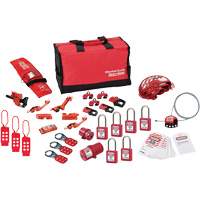 Trousse de cadenassage avec cadenas en thermoplastique de qualit&eacute; sup&eacute;rieure Zenex, Ensemble &eacute;lectrique/Vanne, 34 composants compris - Master Lock 1458VE410PRE