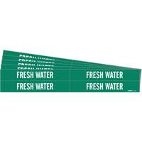 "Fresh Water" Pipe Markers, Self-Adhesive, 1-1/8" H x 7" W, White on Green - Brady 7113-4-PK