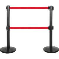 Dual Belt Crowd Control Barrier, Steel, 35" H, Red Tape, 7' Tape Length - Zenith Safety Products 