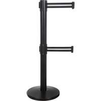 Barri&egrave;re pour le contr&ocirc;le des foules &agrave; courroie double, Acier, 35" h, Ruban Noir/Blanc, Longueur du ruban 7' - Produits de sécurité Zenith 